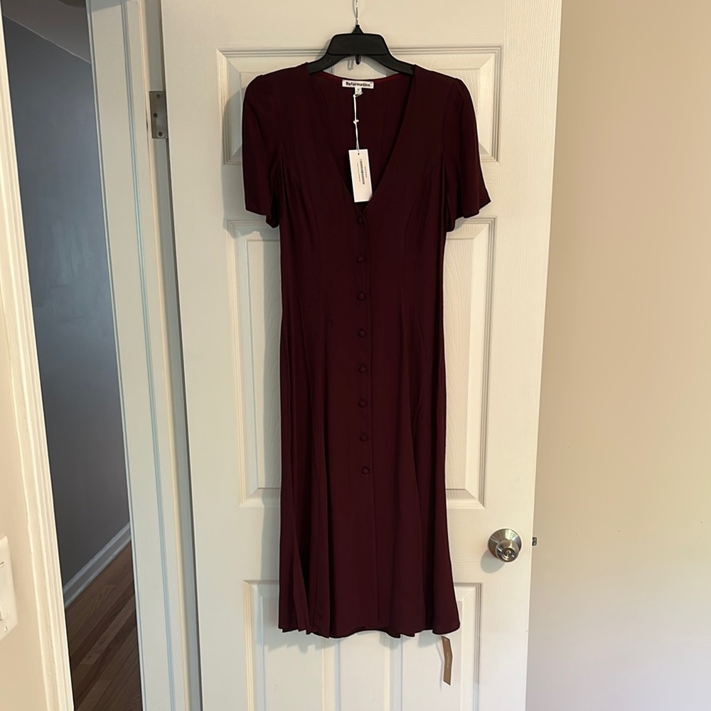 NWT Reformation “Locklin” Burgundy Button-Down Dress